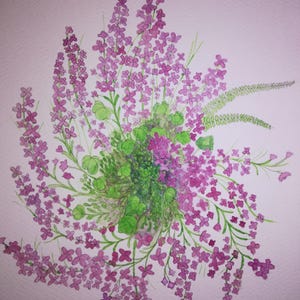 Pink rockery flowers watercolour painting.