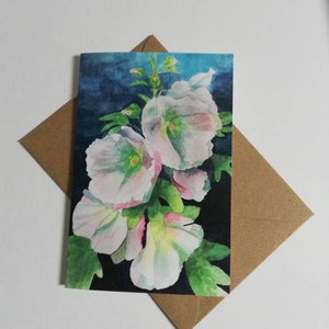 Tarjeta de felicitación en blanco de malvarrosas, tarjeta de malvarrosas, tarjeta de felicitación de malvarrosas en blanco, pintura de malvarrosas, acuarela de malvarrosas rosas, malvarrosas.