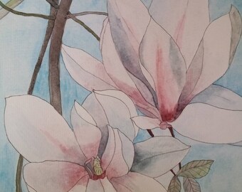 Magnolia blossoms,pink magnolias, blossoms,magnolias,magnolia painting,magnolia flowers,pink flowers,gift for her,pink blossom,spring gift