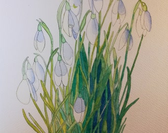 Snowdrops watercolour painting,snowdrops artwork,snowdrops art,snowdrops watercolour,snowdrops art,snowdrops watercolor wall art,snowdrops.