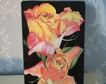 yellow roses, pink roses, roses painting, rose art print, pink roses painting, yellow roses painting, pink rose painting, roses print.