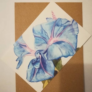 Carte de voeux de liseron bleu, gloire du matin bleue, gloires du matin, carte de voeux de gloire du matin vierge, carte de liseron bleu, art de la gloire du matin