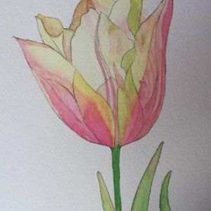 Pink tulip painting,pink tulip artwork,pink tulip watercolour painting,tulip wall decor,pink tulips,tulips watercolor,single pink tulip.