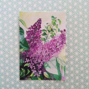 Flieder Aquarellmalerei Postkarte,Fliedermalerei Karte,Flieder Aquarellmalerei Karte,Flieder Postkarte,Flieder Aquarell Malerei,Flieder Wandkunst.