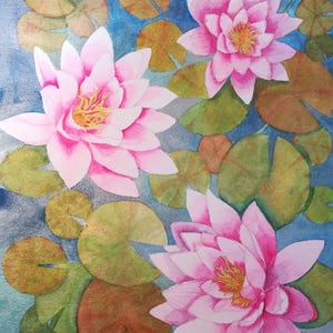 Waterlily flower painting,waterlily watercolour painting,white waterlily watercolor painting,waterlily wall art,waterlilies artwork,lily art