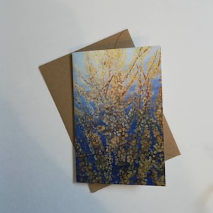 Cartão de flor de forsythia, cartão de pintura de forsythia, cartão de felicitações de forsythia em branco, cartão de forsythia, cartão de presente de pintura de forsythia, felicitação de forsythia