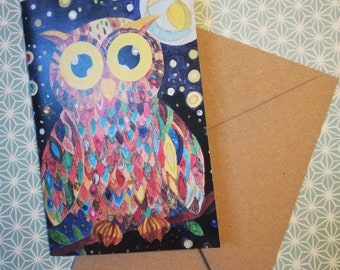 Decorative owl card,blank owl card, owl image card,owl art card,owl painting card,owl artwork,owl painting card,sparkly owl card,cute owl.