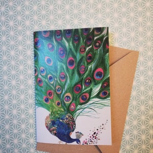 Cartão de pavão, cartão de felicitações em branco, cartão de imagem de pavão, cartão de arte de pavão, arte de pavão, cartão de pintura de pavão, cartão de pavão, cartão de arte de pavões.
