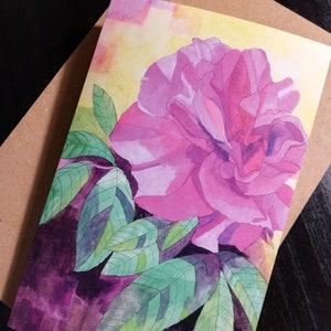 Carte de peinture rose, carte rose rose, carte rose rouge, carte de voeux rose, carte rose, peinture rose, peinture aquarelle rose, aquarelle rose