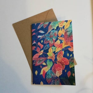 Herfstbladeren blanco wenskaart, herfstbladeren kunst, herfstbladeren aquarel schilderen, bladeren schilderij kaart, herfstbladeren wenskaart.