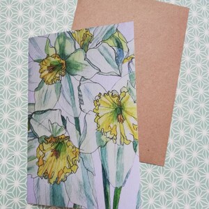 Carte de voeux de jonquilles, carte de voeux de fleurs de printemps, carte de jonquilles, carte de peinture de jonquilles, carte de voeux de fleurs jaunes, carte de fleur