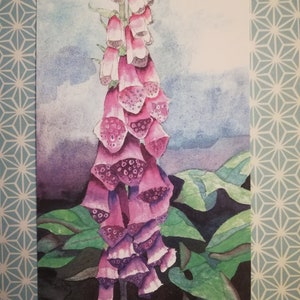 Postal original de pintura de acuarela de Foxgloves digitalis.