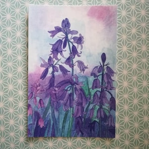 Bluebells Aquarell Postkarte, Bluebells Kunstpostkarte, Bluebells Kunstwerk, Bluebells Postkarte, Bluebells Malerei Postkarte