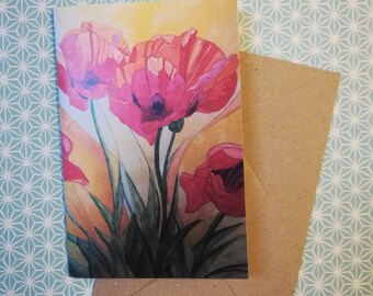 Red poppies watercolour painting card,poppies greetings card,red poppies painting card,red poppies,red poppy art,red poppy design,red poppy.