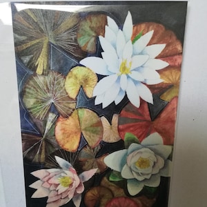 Seerosen Aquarellmalerei Postkarte,Seerosen Aquarell Postkarte,Seerosen Aquarell,Seerosen Bild Karte.