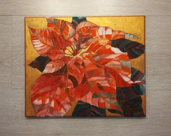 Decorative poinsettia painting,poinsettia mixed media painting,poinsettia wall art,poinsettia artwork,red poinsettia decorative wall art.