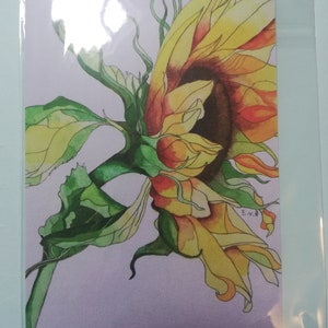 Postal de girasol, postal de pintura de acuarela de girasol, tarjeta de arte de girasoles, postal de arte de girasol, postal de acuarela de girasol.