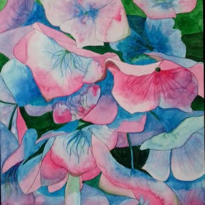 Original watercolor painting,blue hydrangea painting,flower painting,flower artwork,gift for her, hydrangea painting,wall art,hydrangeas