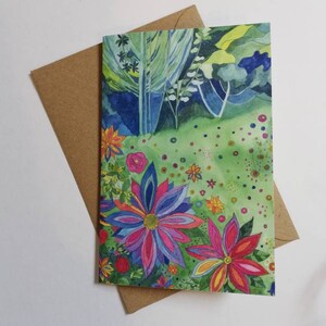 Carte de fleurs des bois, carte de peinture abstraite de fleurs sauvages, carte de peinture de prairie de fleurs sauvages, carte de fleurs abstraites, art de fleurs abstraites.