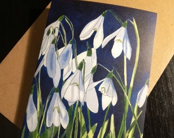 Snowdrops,white flowers card,snowdrops card,spring flowers,snowdrops print,snowdrops painting,snowdrops greetings card,spring birthday card