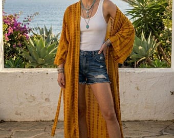 Tie Dye Kimono Cardigan, Long Boho Beach Cover Up, Oversized Festival Robe Coat