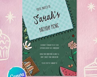Picnic Birthday Invitation Template – Editable Children's Party Invite (Digital Download)