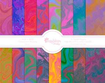 Colorful Paint Pour Digital Paper Pack – Abstract Artistic Backgrounds (Digital Download)