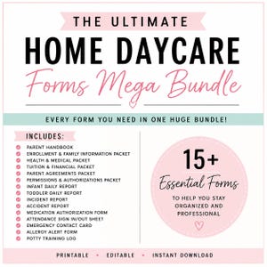Mallpaket för hemdagis | Redigerbara blanketter, föräldrahandbok och avtal