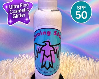 Periwinkle Glitter Lotion! Holographic, Custom scented SPF 50 lotion, large size.