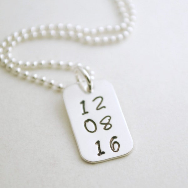 Custom Date Necklace Anniversary Sobriety Recovery Jewelry for Women Hand Stamped Sterling Silver Necklace