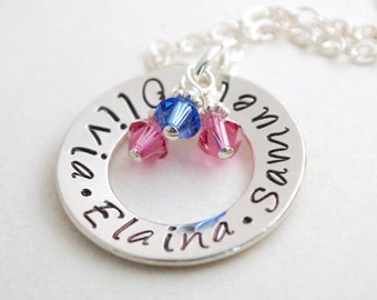 Mothers Day Personalized Mommy Necklace with Names Custom Mom Jewelry - Gift for New Mom - Hand Stamped Sterling Silver