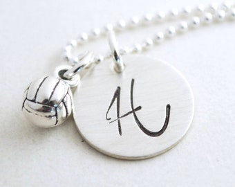 Personalized Sterling Silver Volleyball Necklace: Hand Stamped Initial Charm