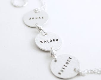 Hand Stamped Sterling Silver Name Bracelet: Personalized Charm Jewelry