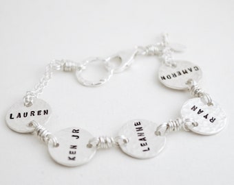 Silver Personalized Name Bracelet  - Personalized Hand Stamped - Gift for Mom Sterling Silver Womens Jewelry