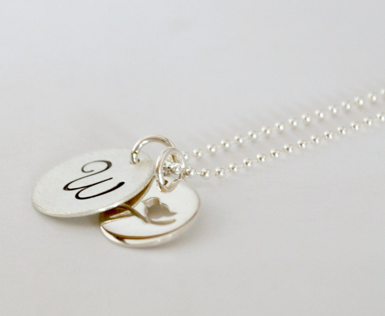 Bird Necklace Custom Jewelry Personalized Initial Necklace Hand Stamped Sterling Silver image 2