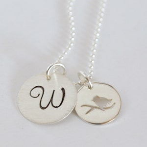 Bird Necklace Custom Jewelry Personalized Initial Necklace Hand Stamped Sterling Silver image 1
