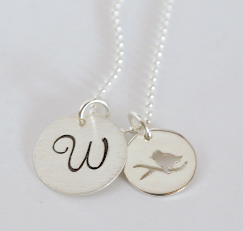 Bird Necklace Custom Jewelry Personalized Initial Necklace Hand Stamped Sterling Silver image 1