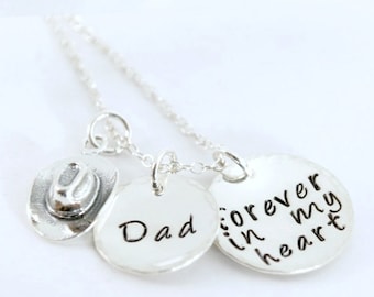 Personalized Dad Memorial Necklace Bereavement Remembrance Jewelry Hand Stamped Sterling Silver