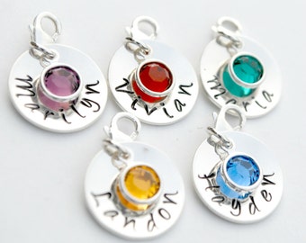 Personalized Sterling Silver Name Bracelet Charm with Birthstone
