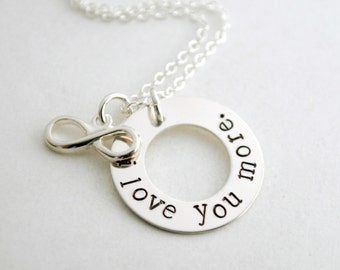 Mother Jewelry Love You More Necklace Hand Stamped Sterling Silver - Infinity Necklace for Women - Gift for Mom - Gift for Wife