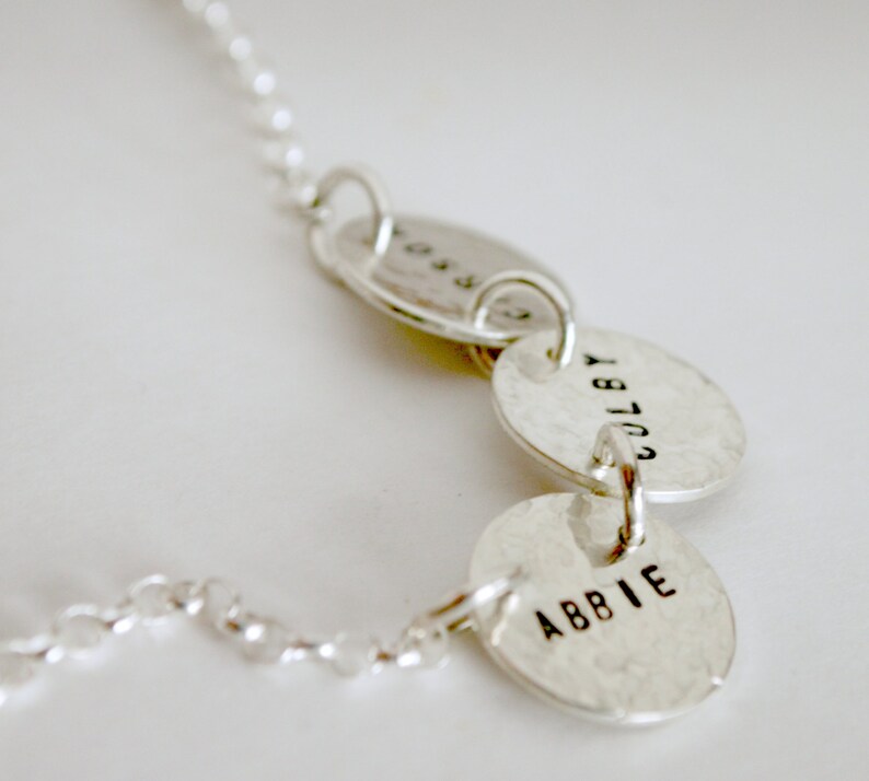 Three Name Custom Hand Stamped Personalized Necklace with Three Names Sterling Silver
