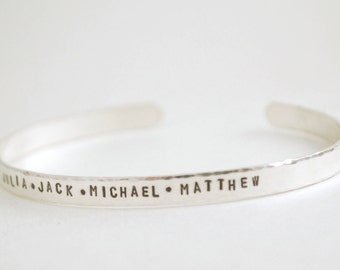 Personalized Sterling Silver Cuff Bracelet Hand Stamped with Custom Names - Jewelry for Her