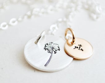 Dandelion Necklace Sterling Silver and Gold Filled - Wish Necklace - Recovery Necklace - Sobriety Necklace Hand Stamped Gift for Her