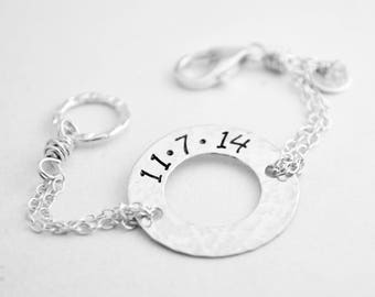 Personalized Date Bracelet - Hand Stamped Sterling Silver - Custom Date Jewelry - Anniversary Date Bracelet