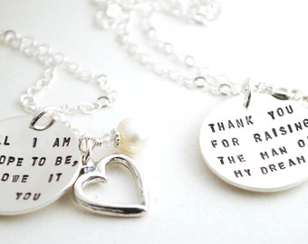 Bride Necklaces Bridal Jewelry - Mother in Law Necklace and Mother Necklace - Hand Stamped Sterling Silver Gift from Bride