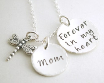Grief Personalized Memorial Jewelry with Dragonfly - Mom Memorial Necklace - Remembrance Sympathy Jewelry - Hand Stamped Sterling Silver