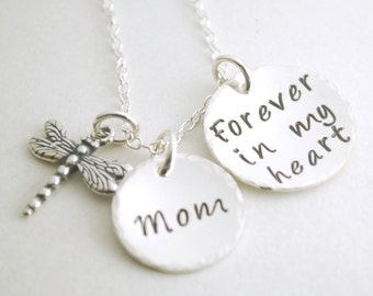 Hand Stamped Sterling Silver Memorial Necklace: Dragonfly Grief Jewelry