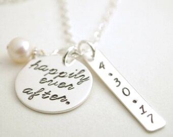 Personalized Engagement Gift Custom Wedding Date Necklace - Hand Stamped Sterling Silver Jewelry for the Bride