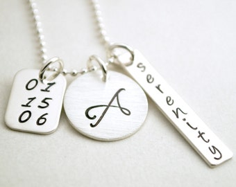 Sobriety Anniversary Necklace: Hand Stamped Sterling Silver Initial, Serenity Jewelry