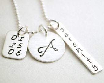 Sobriety Anniversary - Serenity Necklace - Custom Initial Necklace for Women Hand Stamped Serenity Jewelry Recovery Gift